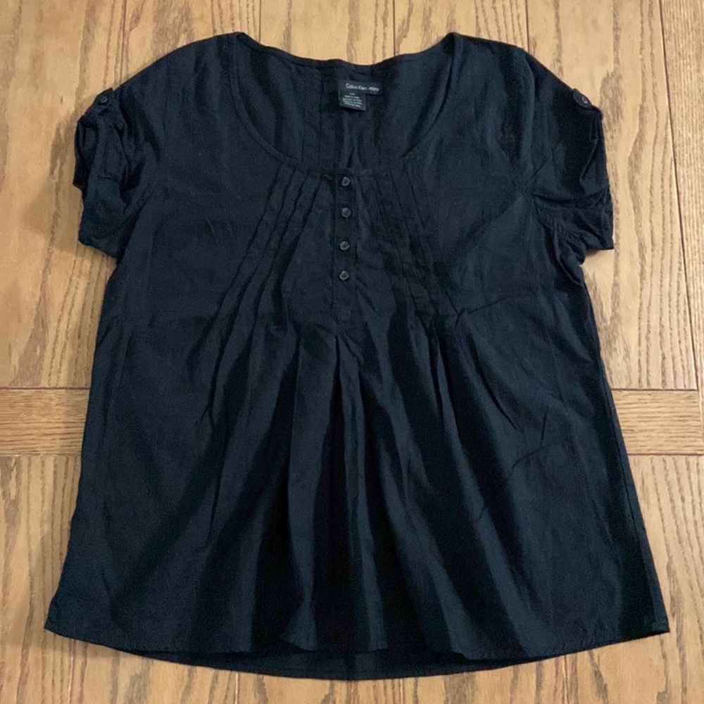 Calvin Klein Jeans Pleated + Smocked Cotton Cap Sleeve Tunic Top ~ Size Large